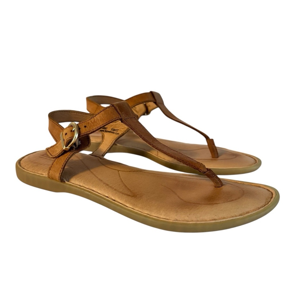 Born Trinity Tan Leather Thong Sandals Comfy Shoes Buckle Strap Women's Size 6